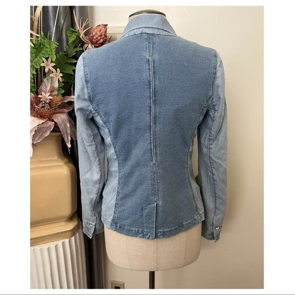 E-- PILCRO AND THE LETTERPRESS blue chambray long sleeve button blazer jacket XS - Picture 7 of 9